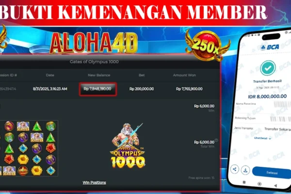 ALOHA4D JACKPOT SLOT GATES OF OLYMPUS 1000 Rp8.000.000,- LUNAS