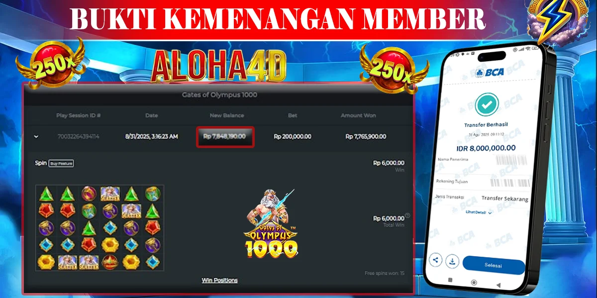 ALOHA4D JACKPOT SLOT GATES OF OLYMPUS 1000 Rp8.000.000,- LUNAS
