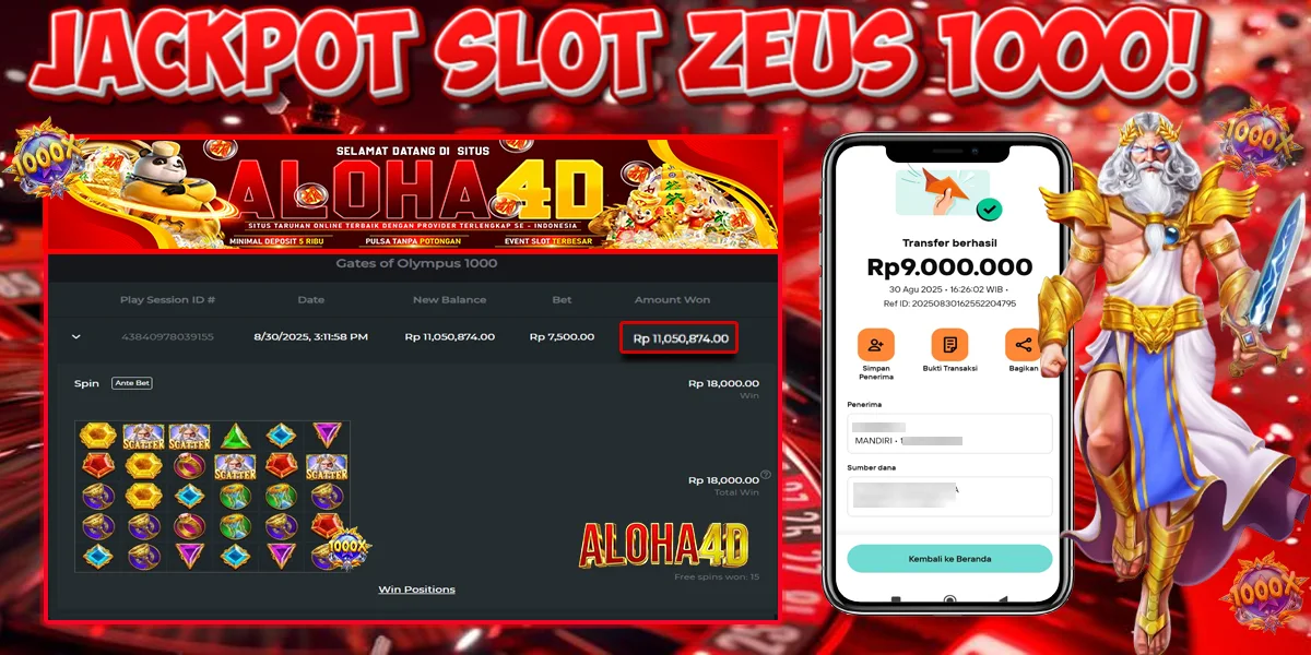 ALOHA4D JACKPOT SLOT GATES OF OLYMPUS 1000 Rp9.000.000,- LUNAS