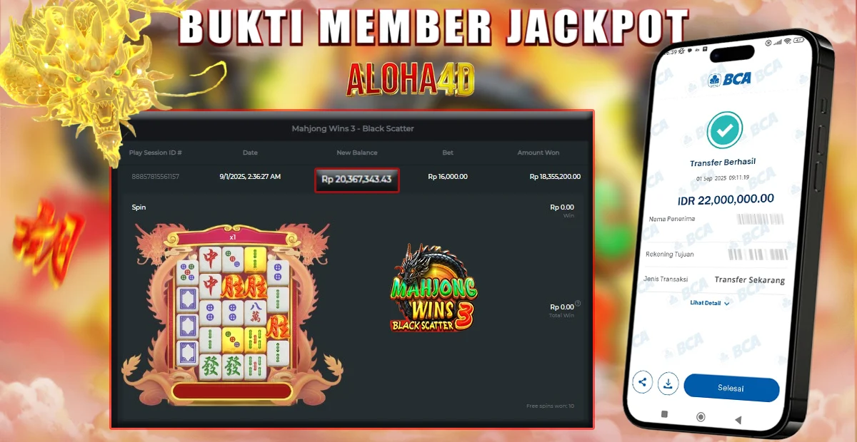 ALOHA4D JACKPOT SLOT MAHJONG WINS 3 Rp22.000.000,- LUNAS