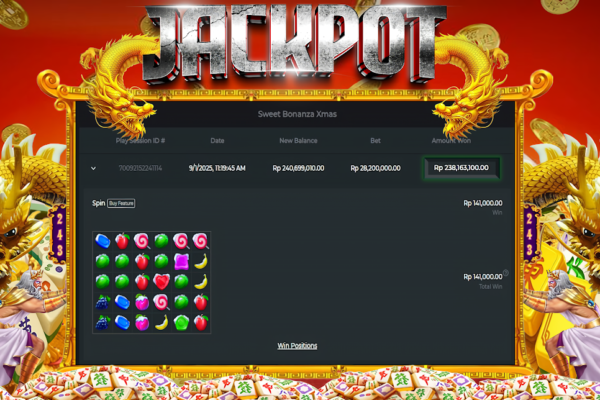 ALOHA4D JACKPOT SLOT SWEET BONANZA XMAS Rp238.000.000,- LUNAS
