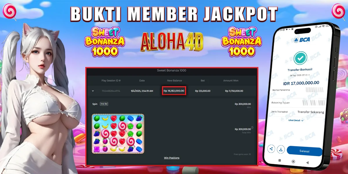 ALOHA4D JACKPOT SLOT SWEET BONANZA 1000 Rp17.000.000,- LUNAS