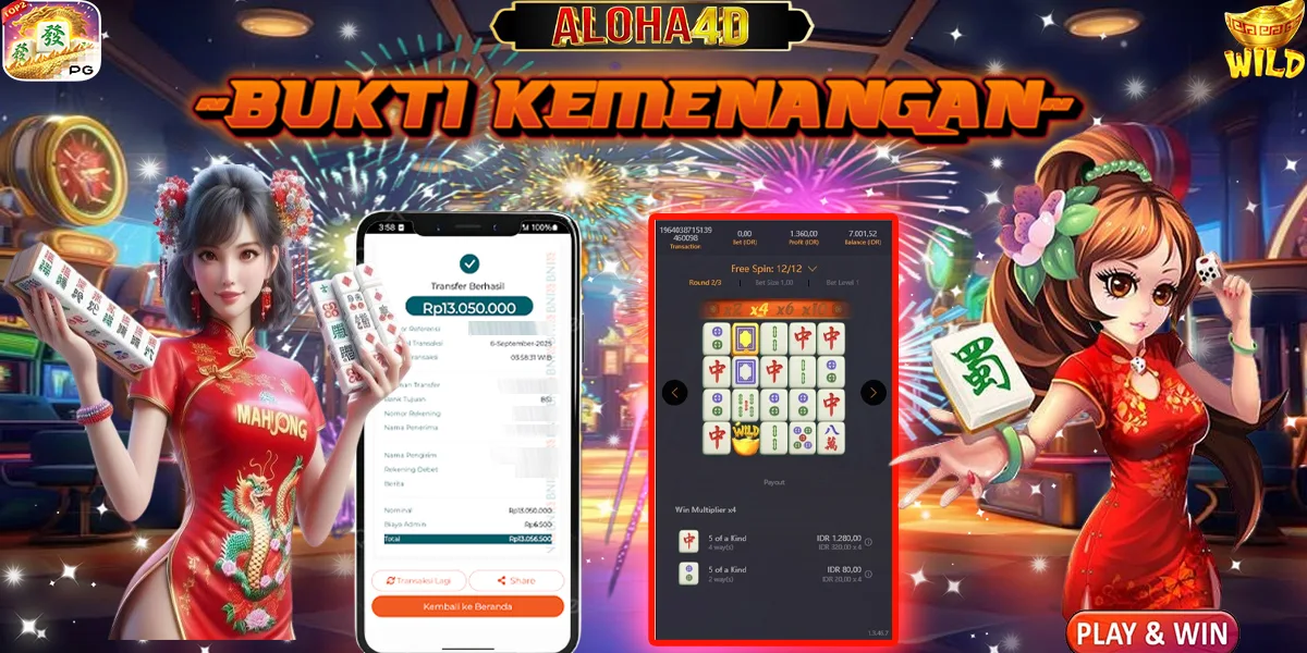 ALOHA4D JACKPOT SLOT MAHJONG WAYS Rp13.050.000,- LUNAS